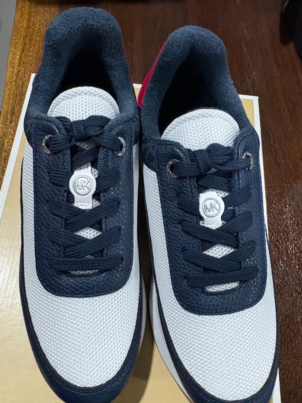 Michael Kors Hattie Mixed-Media Trainer Navy White Ladies sz 8 8M Sneakers NEW